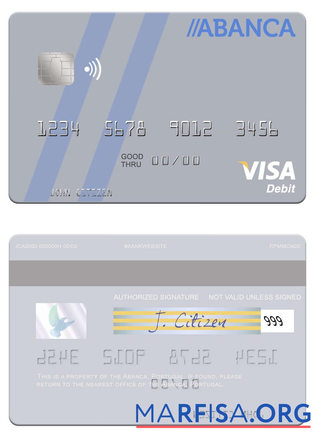 Blank Portugal Abanca visa debit card real example